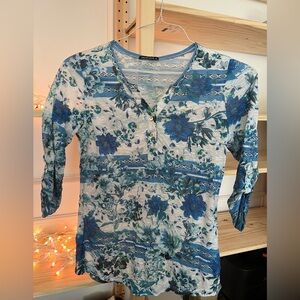 Sundance David Cline Blue and White Floral Blouse